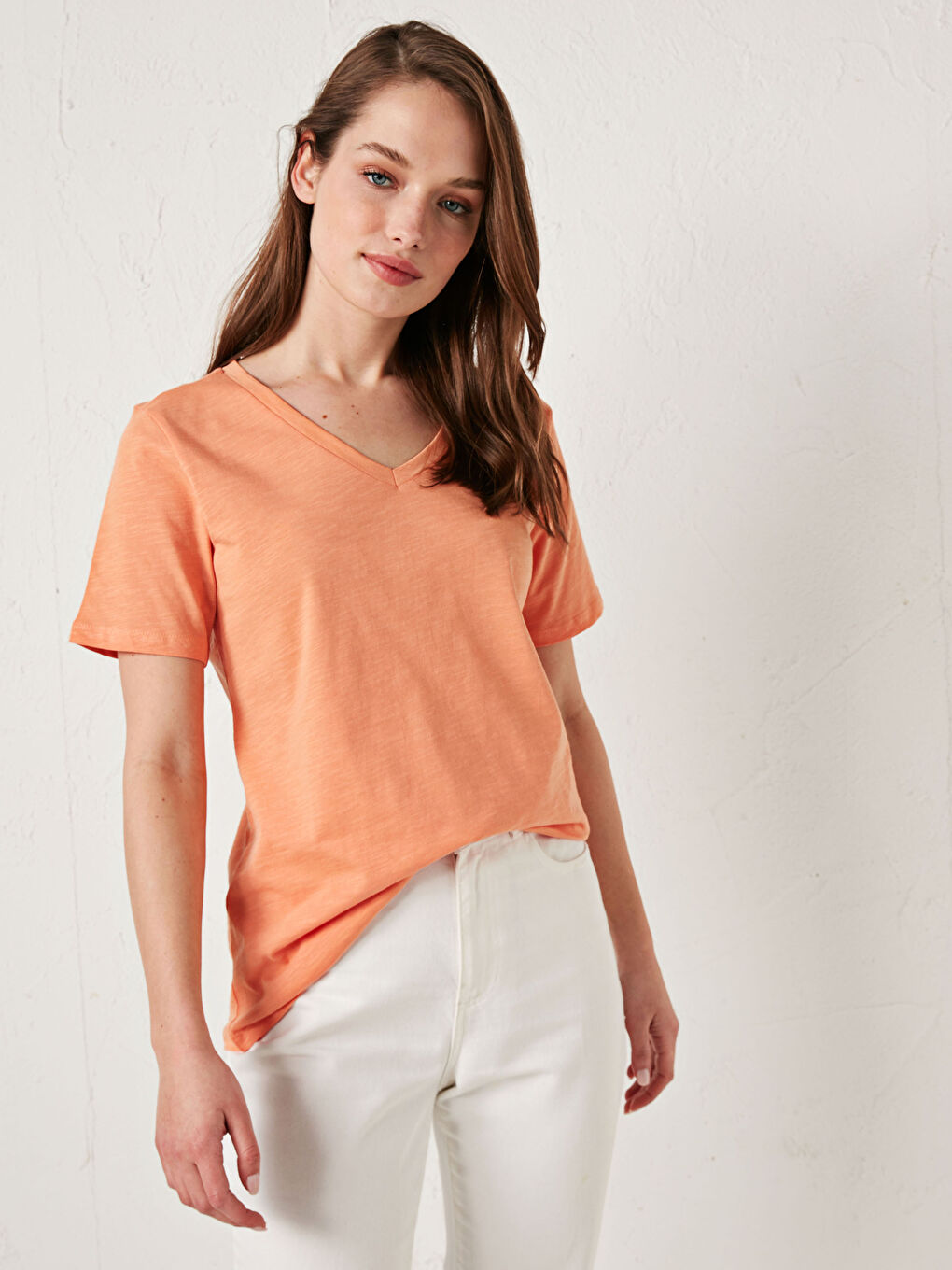 V-Neck Cotton Basic T-Shirt-4