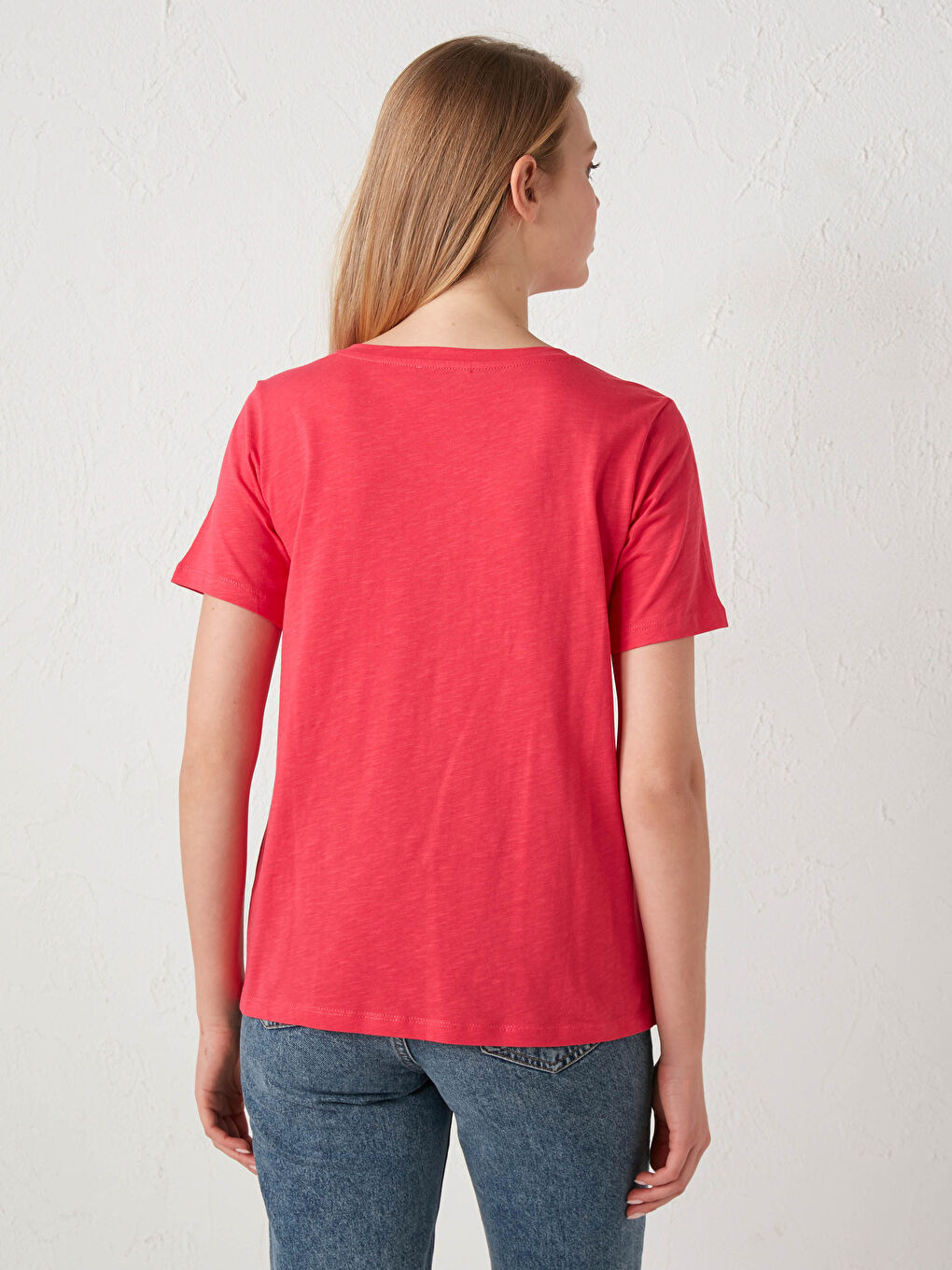 Tricou Basic din Bumbac cu Decolteu în V-2