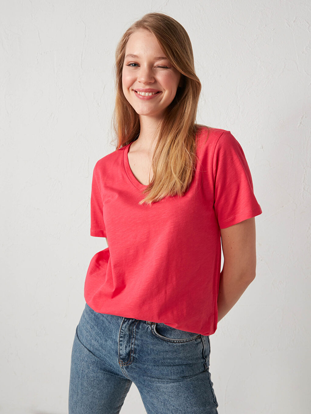 Tricou Basic din Bumbac cu Decolteu în V-3