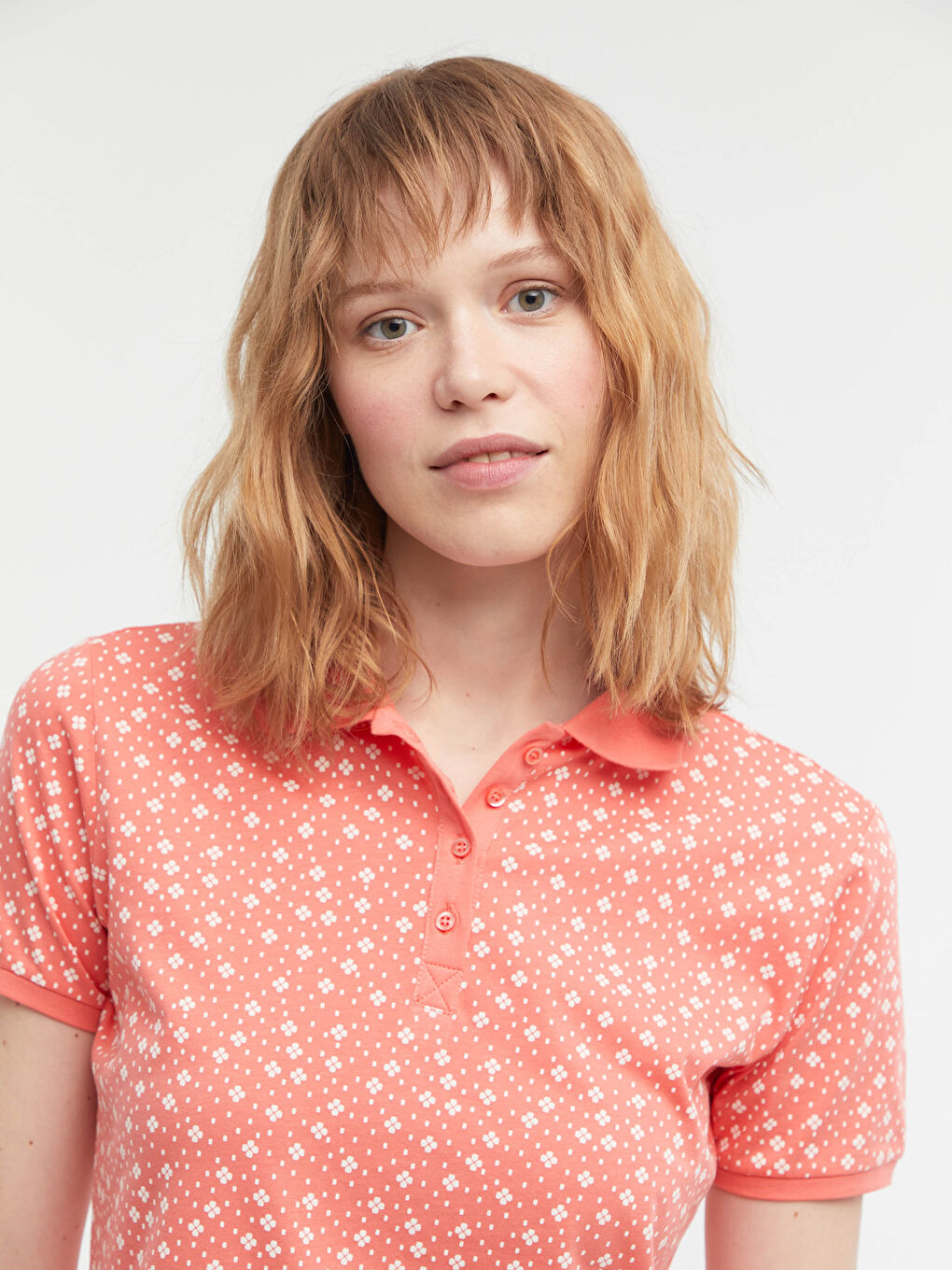 Flower Printed Polo Neck T-Shirt-1