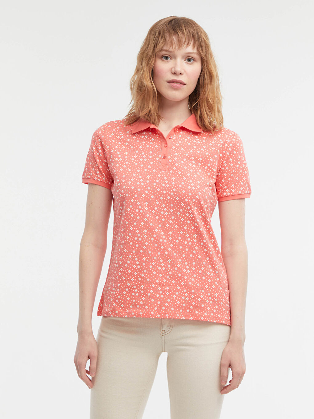 Flower Printed Polo Neck T-Shirt-3
