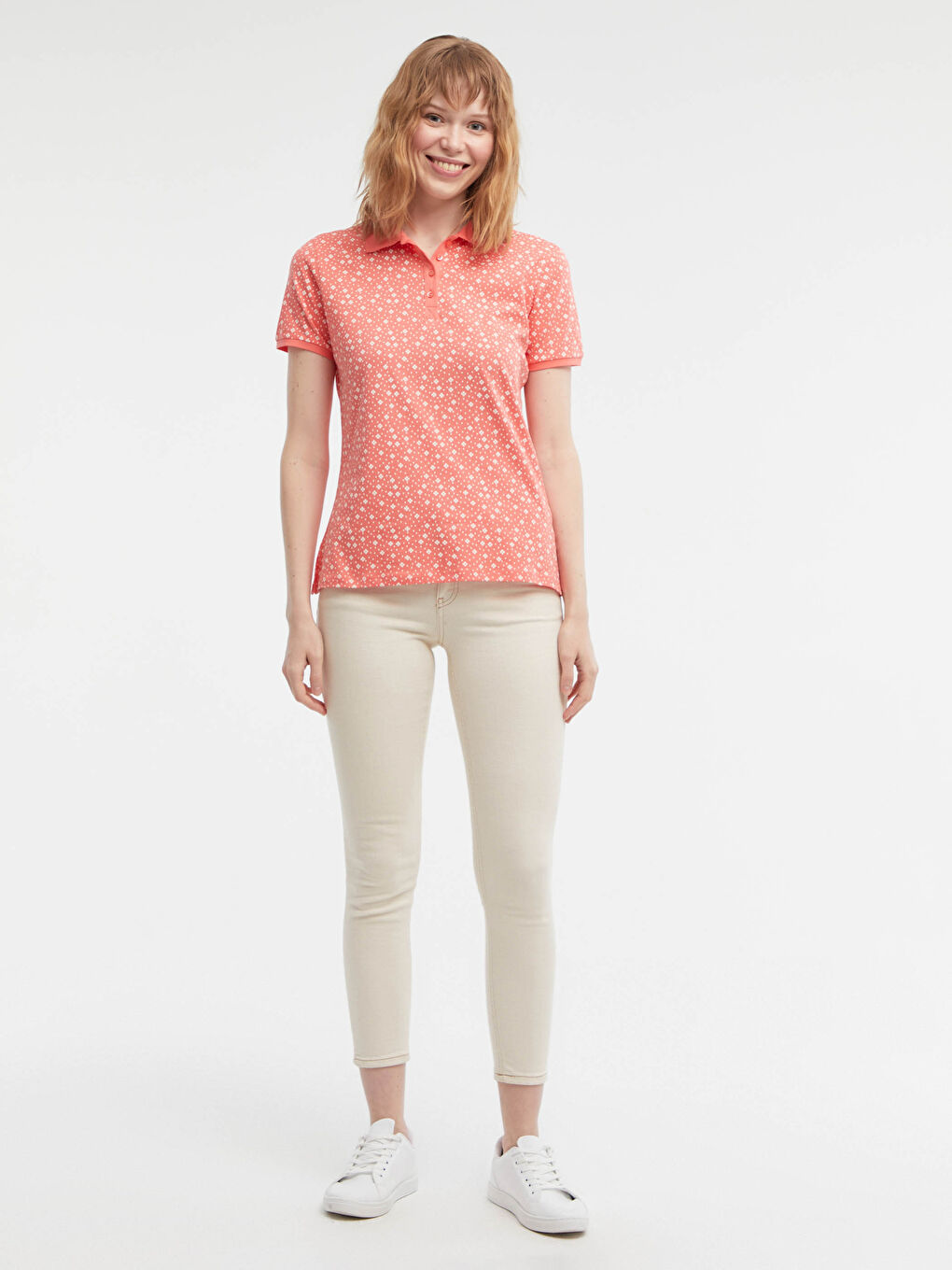 Flower Printed Polo Neck T-Shirt