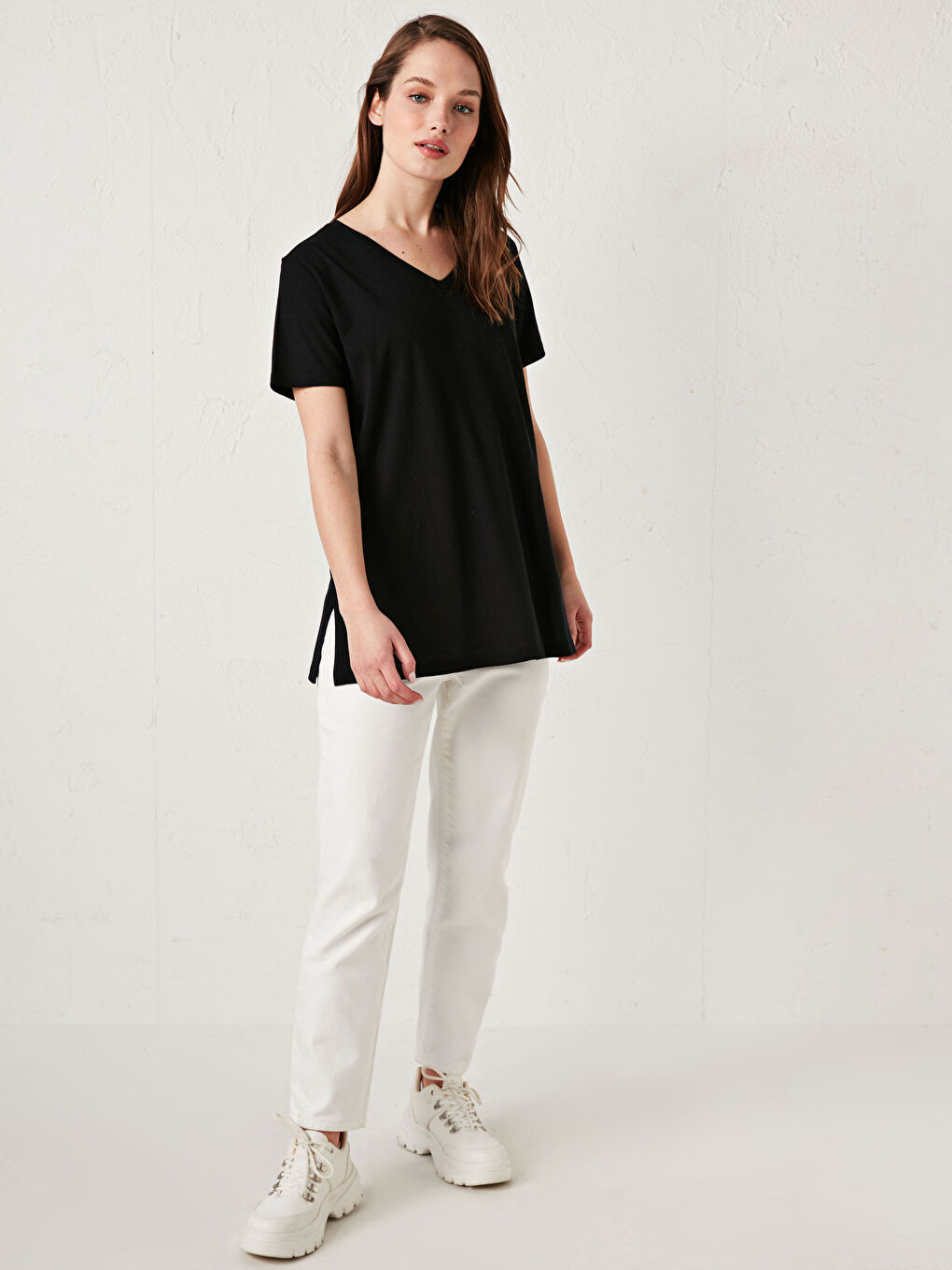 V-Neck Cotton Basic T-Shirt-1