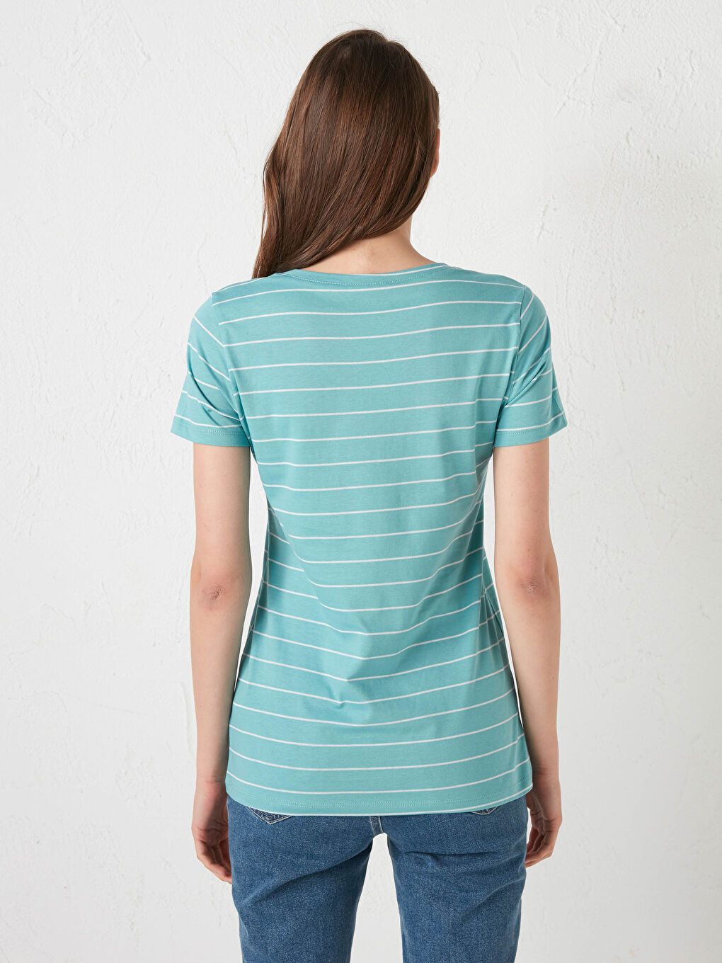 LCWAIKIKI Basic V-Neck Striped Short Sleeve Women's T-Shirt -S18195Z8-LJM