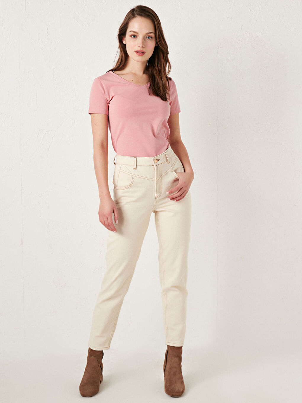 V-Neck Plain Basic Cotton T-Shirt-3