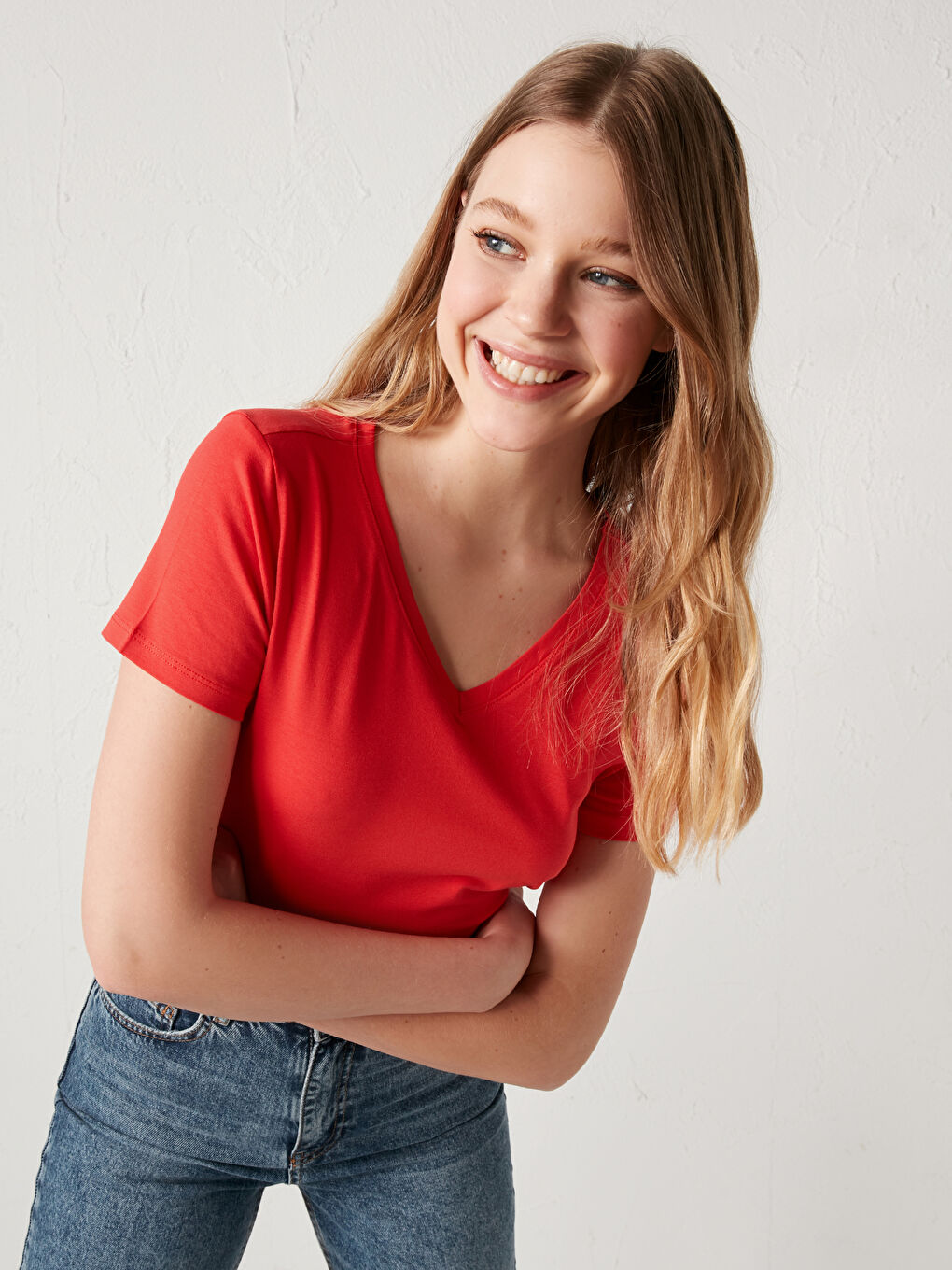 V-Neck Plain Basic Cotton T-Shirt