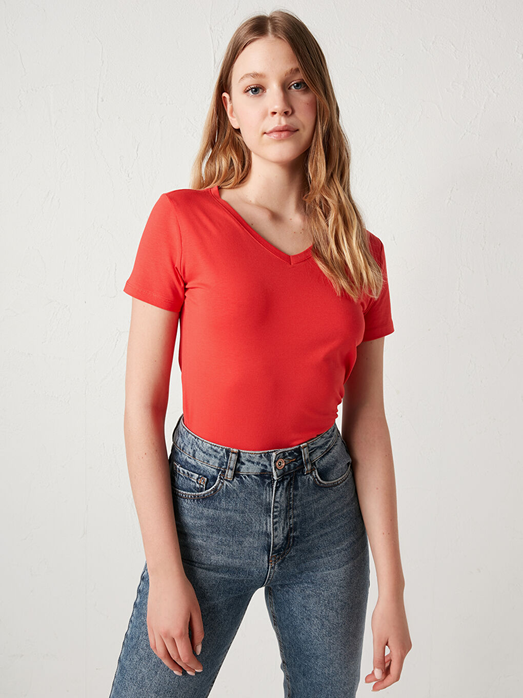 V-Neck Plain Basic Cotton T-Shirt-1