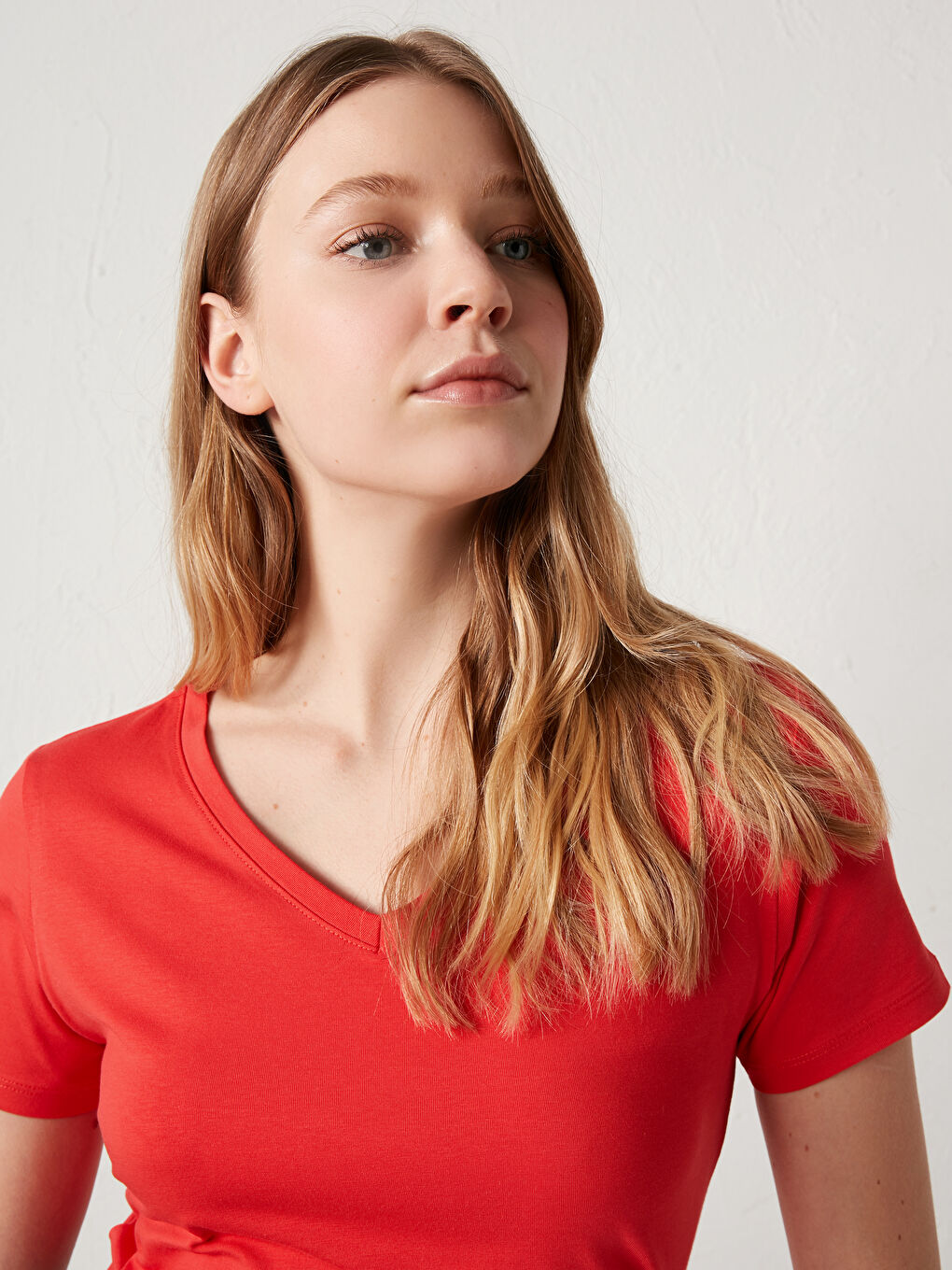 V-Neck Plain Basic Cotton T-Shirt-3