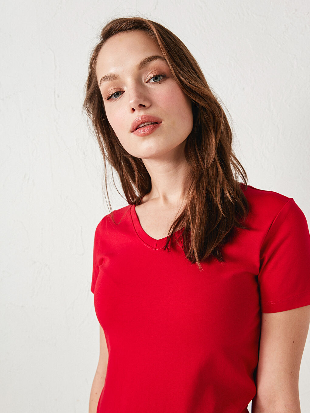 V-Neck Plain Basic Cotton T-Shirt-2
