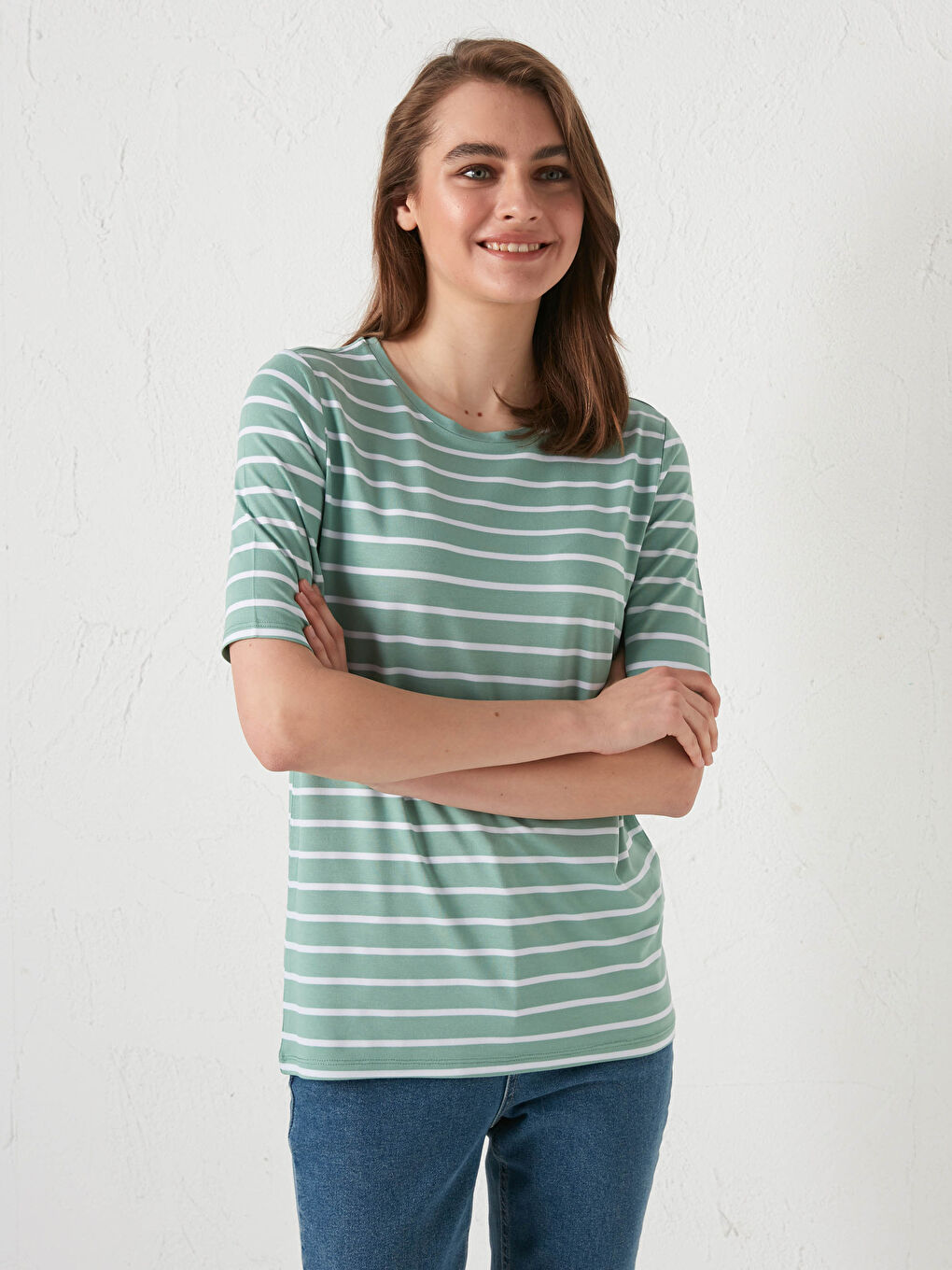 Футболка з круглим вирізом горловини, смугаста, з коротким рукавом