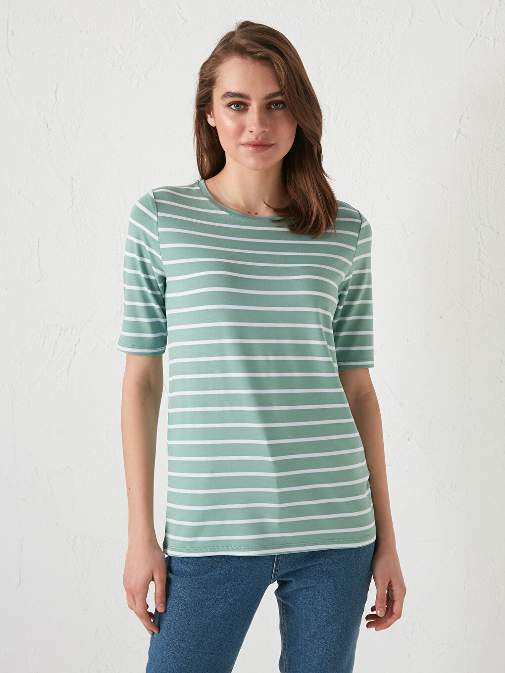 Футболка з круглим вирізом горловини, смугаста, з коротким рукавом-1