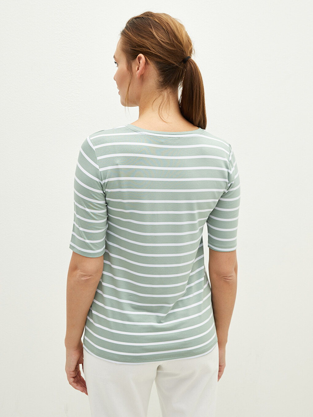 Crew Neck Striped Short Sleeve Women's T-shirt-7
