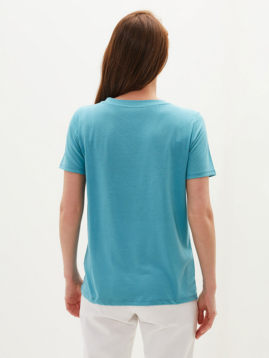 Blouse pour Femmes à Manches Courtes avec Détail Noué et Encolure en V-5