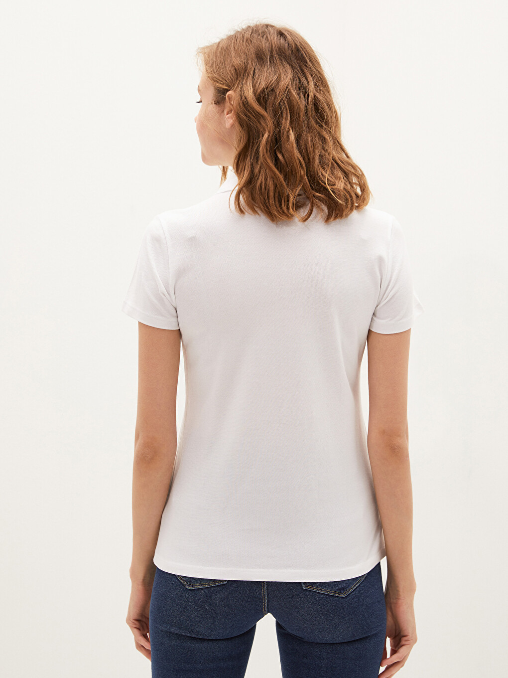 Polo Neck Straight Short Sleeve Piqué Women's T-shirt-3