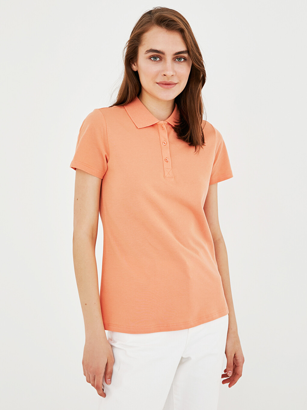 Polo Neck Straight Short Sleeve Piqué Women's T-shirt