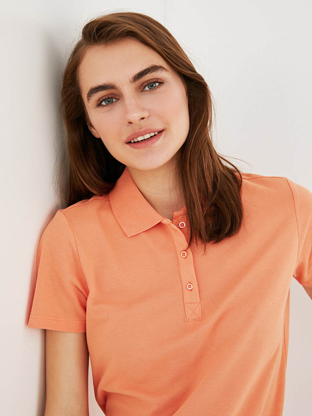 Polo Neck Straight Short Sleeve Piqué Women's T-shirt-1