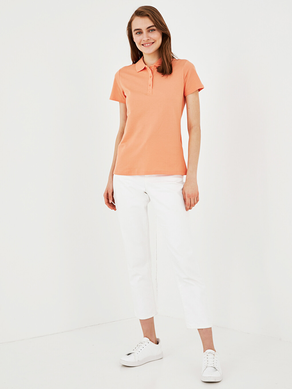 Polo Neck Straight Short Sleeve Piqué Women's T-shirt-2