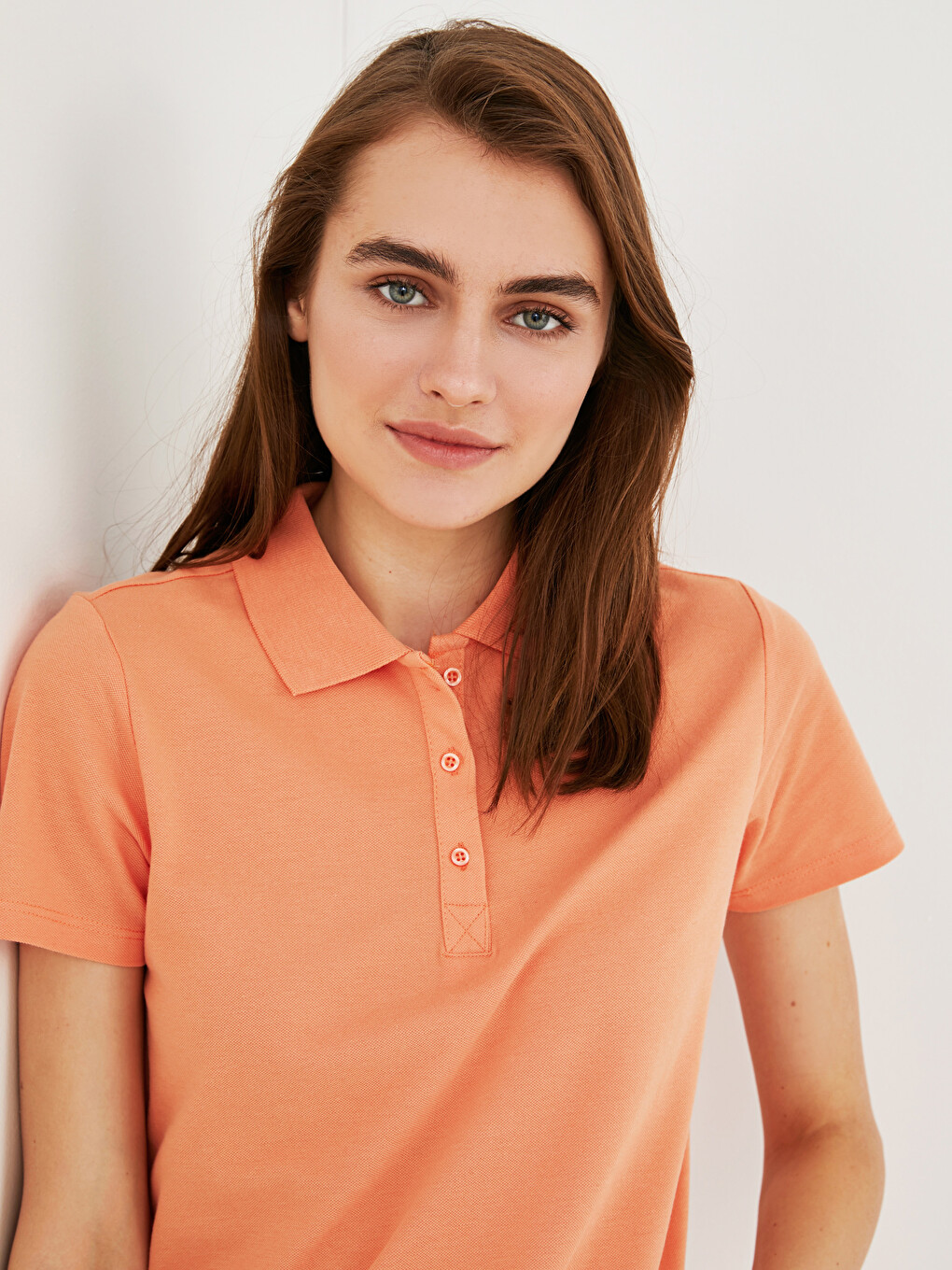 Polo Neck Straight Short Sleeve Piqué Women's T-shirt-3