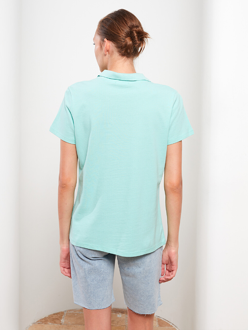 Polo Neck Straight Short Sleeve Piqué Women's T-shirt-4