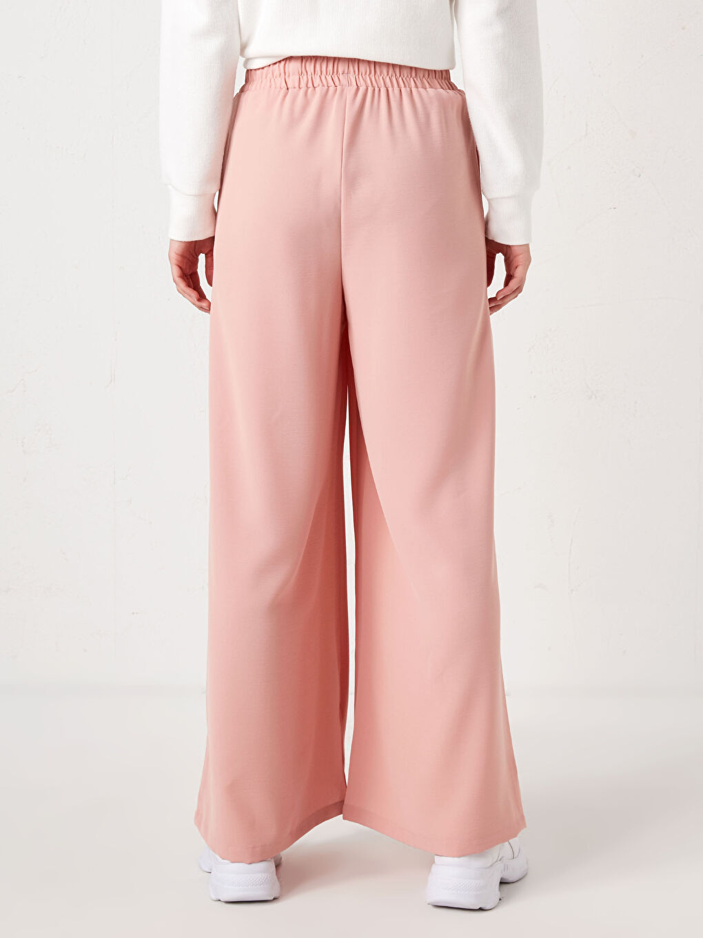 Pembe Beli Lastikli Palazzo Kadın Pantolon-3