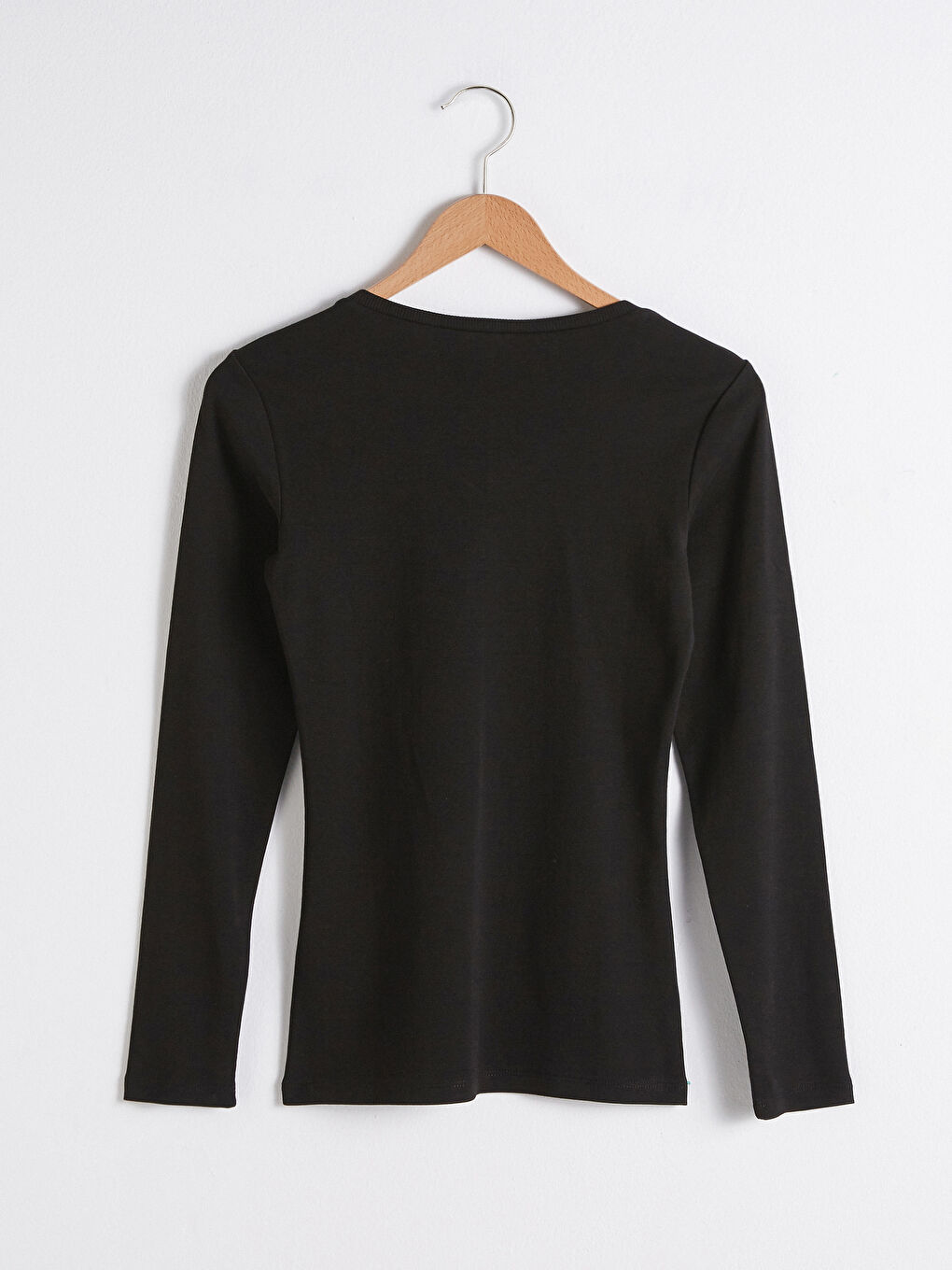 Siyah V Yaka Uzun Kollu Basic Tişört-6