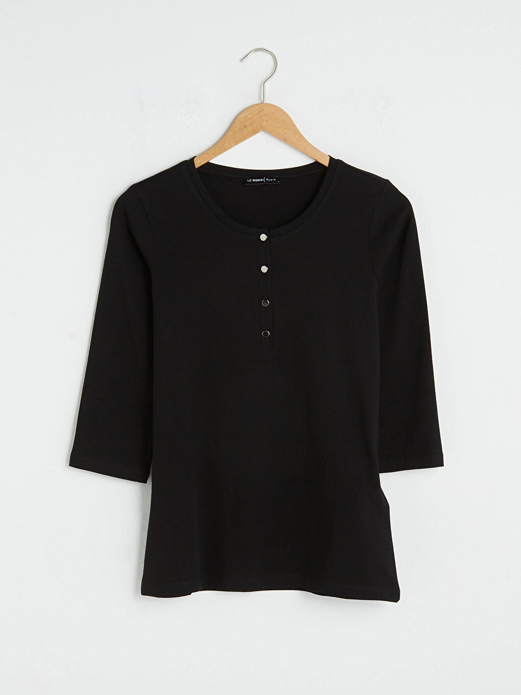 Siyah Bisiklet Yaka Pamuklu Basic Tişört-5