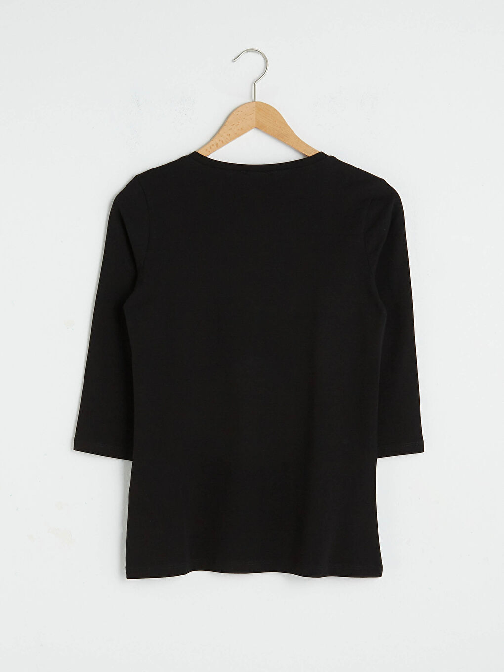 Siyah Bisiklet Yaka Pamuklu Basic Tişört-6