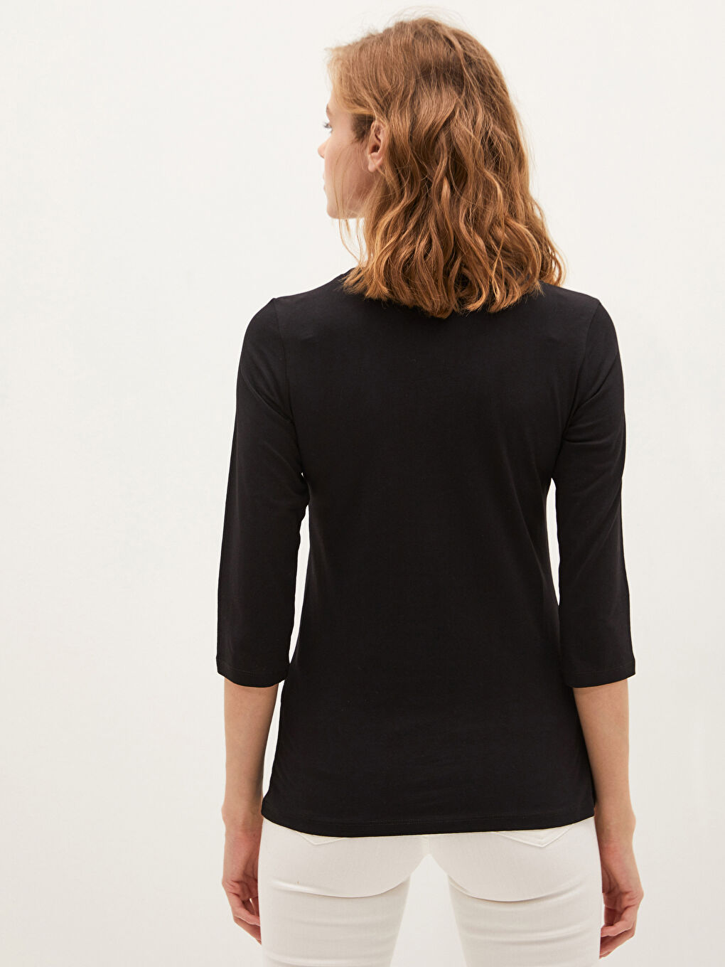 Siyah Bisiklet Yaka Pamuklu Basic Tişört-3