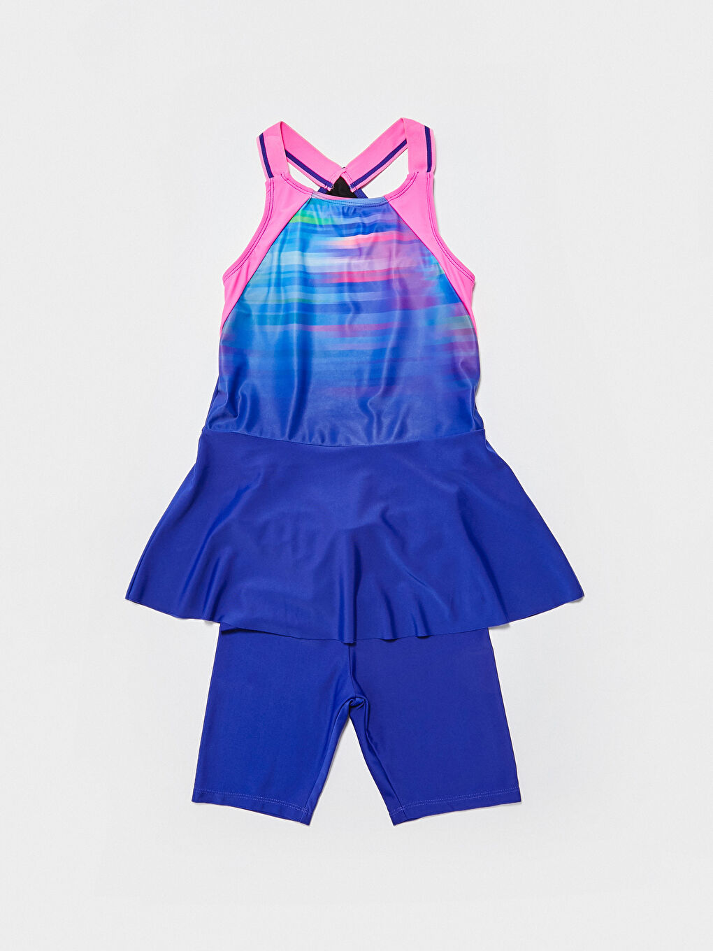 Mavi Esnek Kumaş Kız Çocuk Etekli Mayo ve Tayt