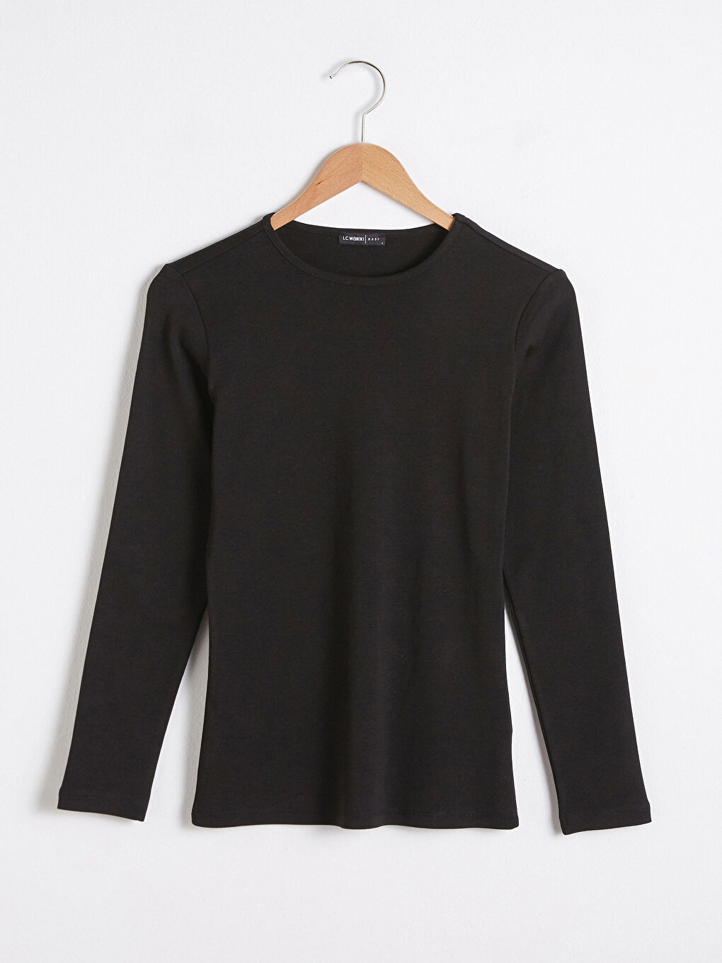 Siyah Bisiklet Yaka Uzun Kollu Tişört-5