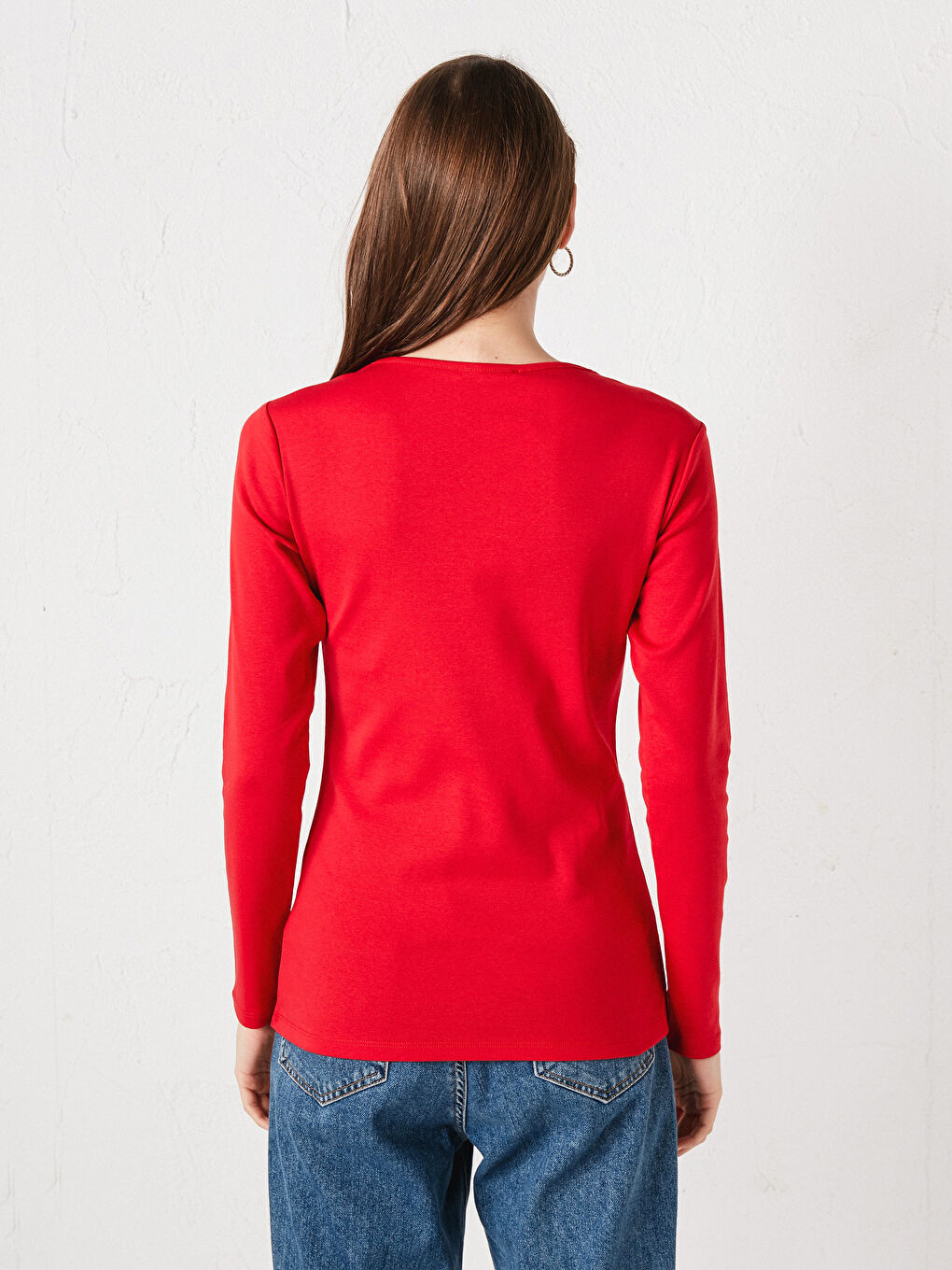 Kırmızı Bisiklet Yaka Uzun Kollu Tişört-4