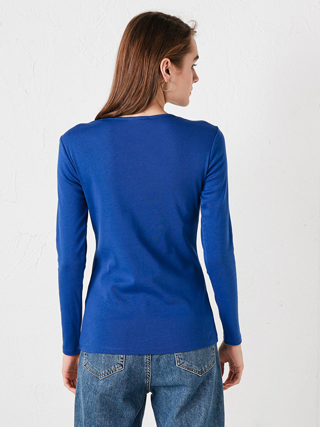 Lacivert Bisiklet Yaka Uzun Kollu Tişört-4