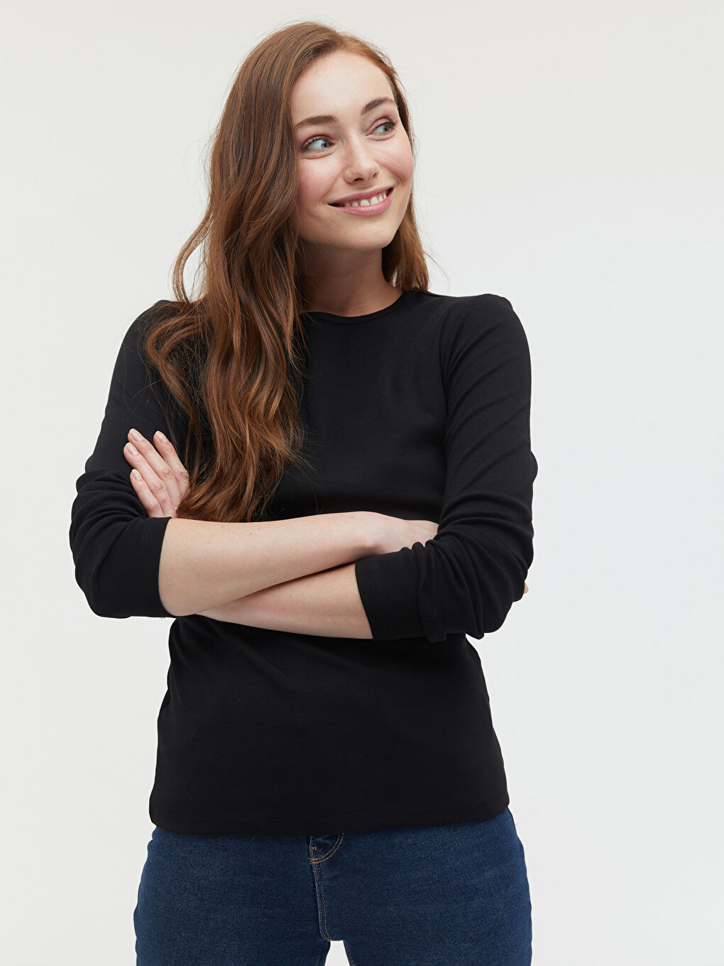 Siyah Bisiklet Yaka Uzun Kollu Tişört-4