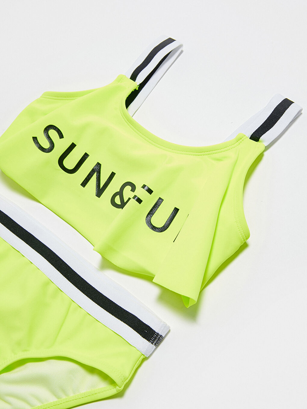 Sarı Esnek Kumaş Yazı Baskılı Kız Çocuk Bikini-2