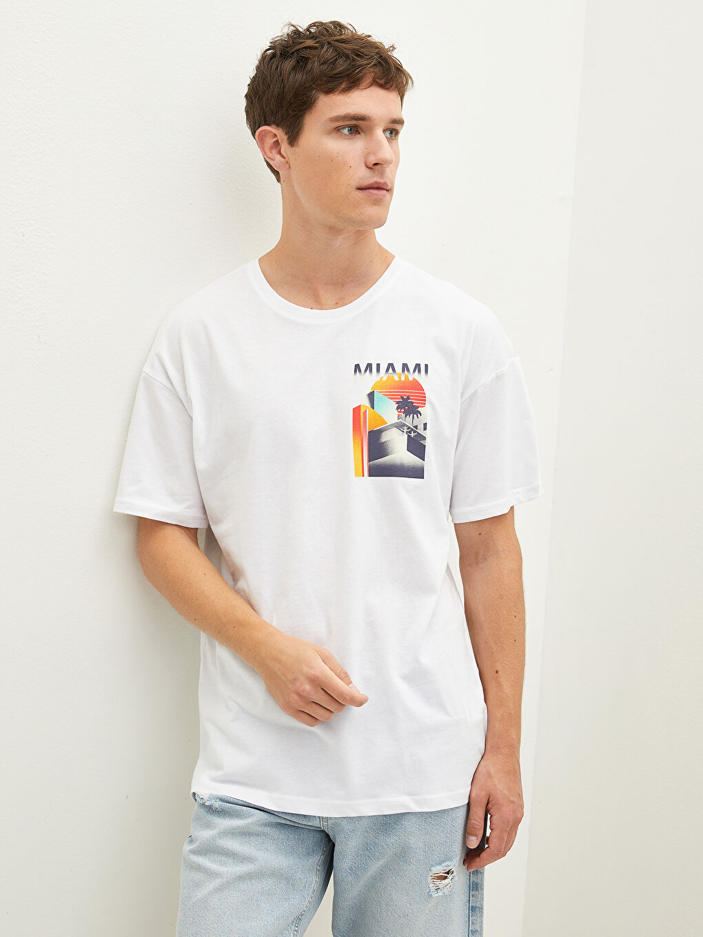 XSIDE Rundhalsausschnitt Kurzarm Bedrucktes T-Shirt aus gekämmter Baumwolle für Herren -S18299Z8-Q6K