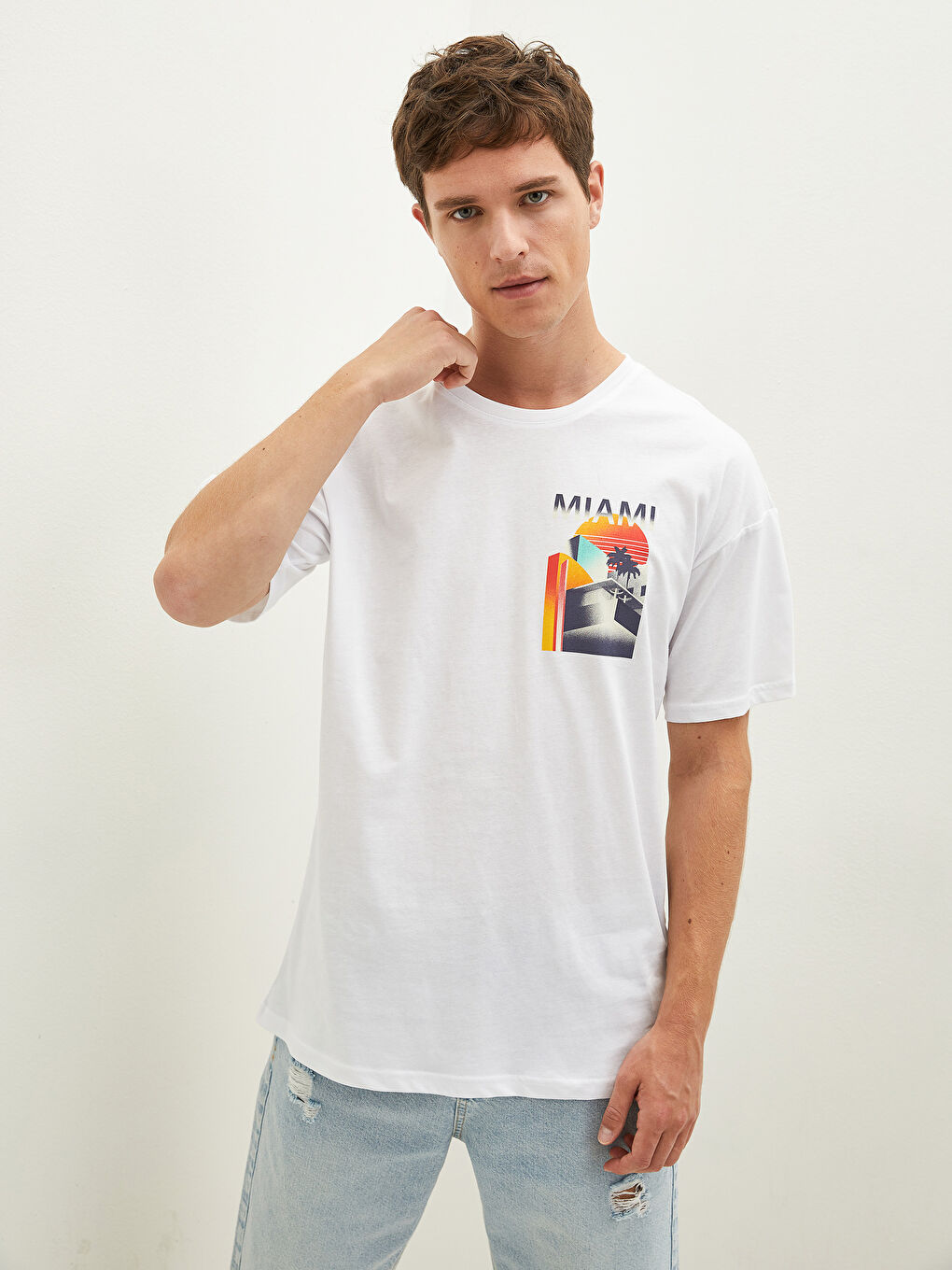 XSIDE Rundhalsausschnitt Kurzarm Bedrucktes T-Shirt aus gekämmter Baumwolle für Herren -S18299Z8-Q6K