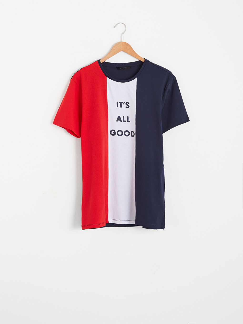 Lacivert Bisiklet Yaka Baskılı Penye Tişört-4