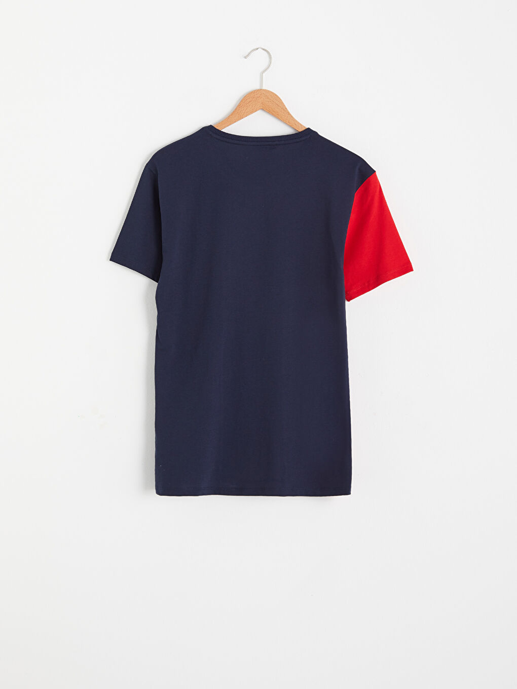 Lacivert Bisiklet Yaka Baskılı Penye Tişört-5