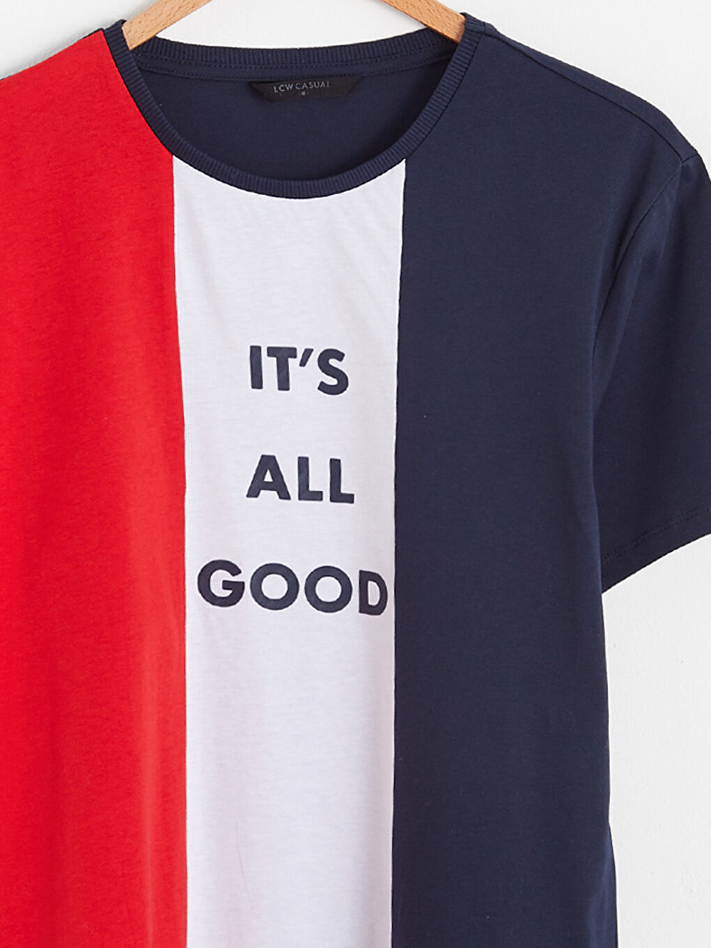 Lacivert Bisiklet Yaka Baskılı Penye Tişört-6