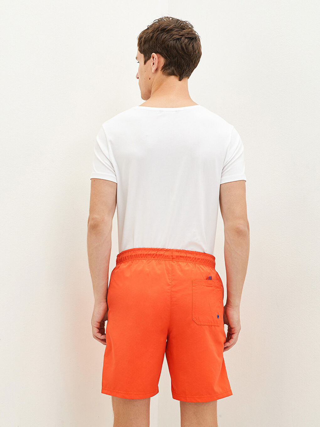 Turuncu Diz Hizası Boy Basic Erkek Deniz Şortu-1