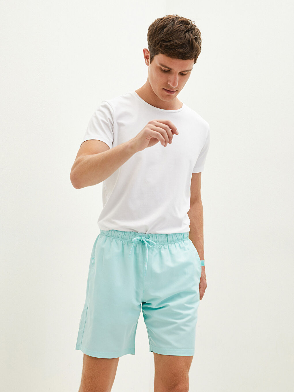 Turkuaz Diz Hizası Boy Basic Erkek Deniz Şortu-3