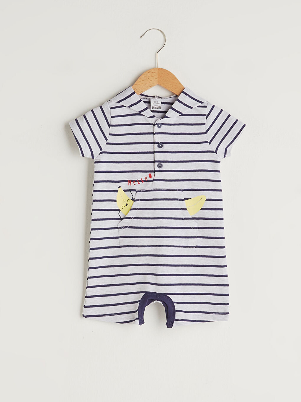 Combinaison Bébé Garçon Coton Rayé à Manches Courtes et à Capuche