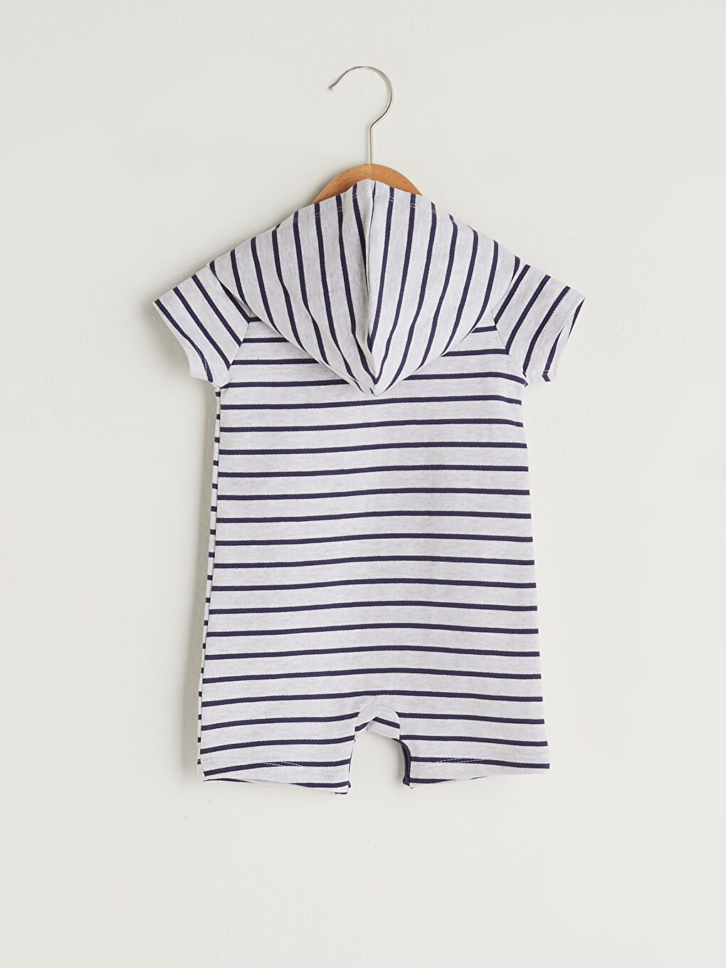 Combinaison Bébé Garçon Coton Rayé à Manches Courtes et à Capuche-1