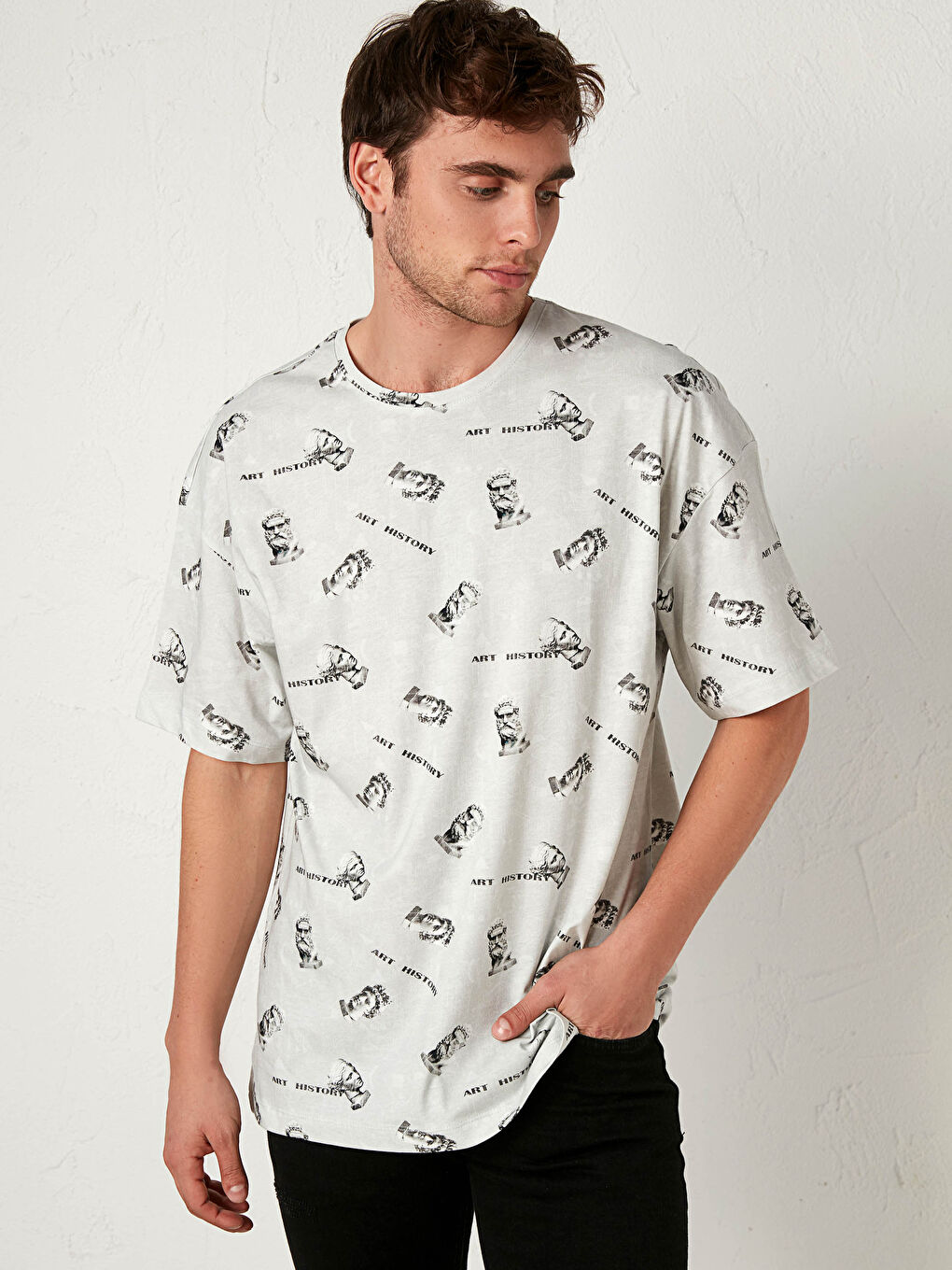 Κοντομάνικη Μπλούζα με Στρογγυλή Λαιμόκοψη από Πενεμένο Βαμβάκι με Εκτύπωση