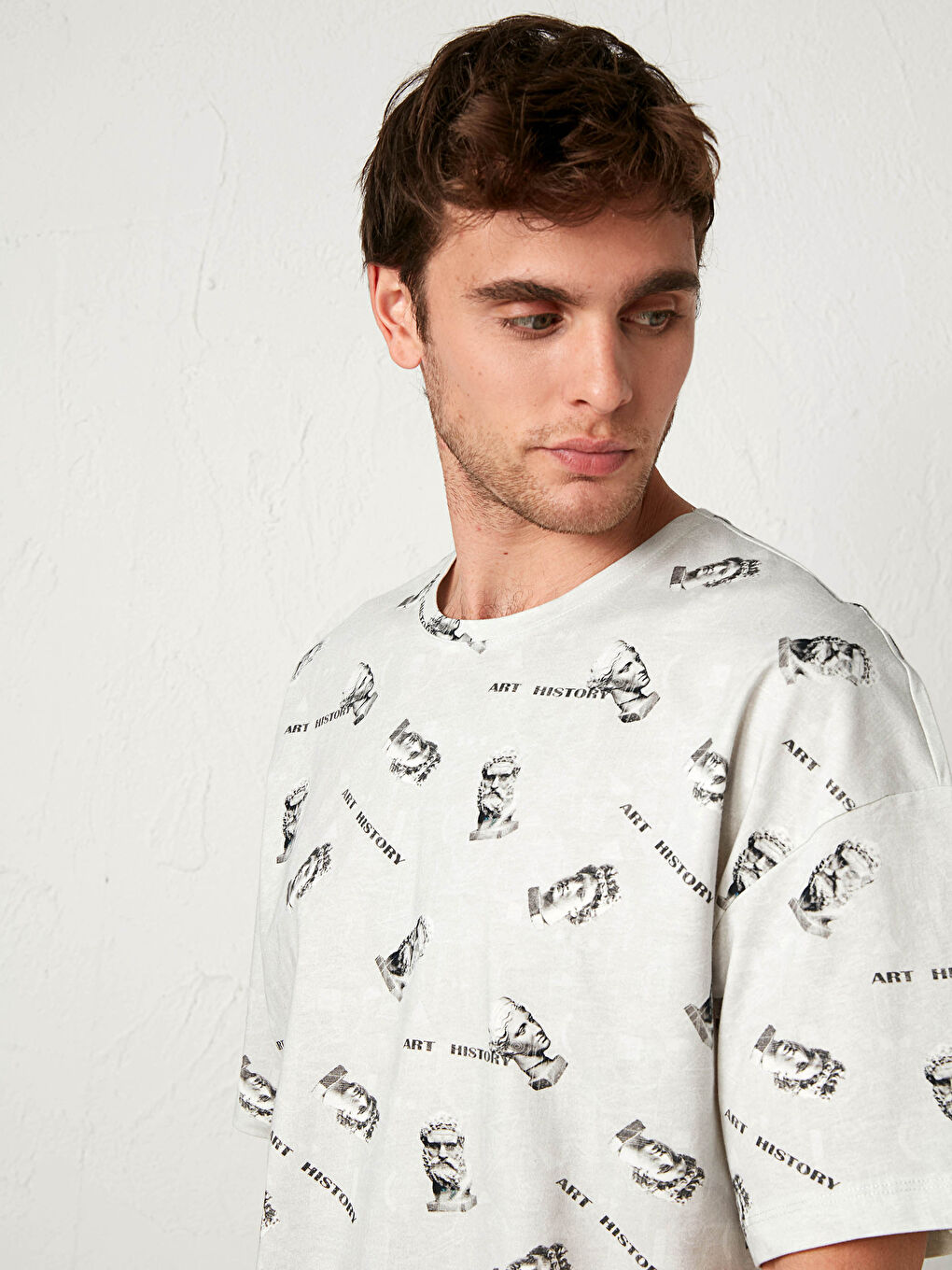 Κοντομάνικη Μπλούζα με Στρογγυλή Λαιμόκοψη από Πενεμένο Βαμβάκι με Εκτύπωση-2