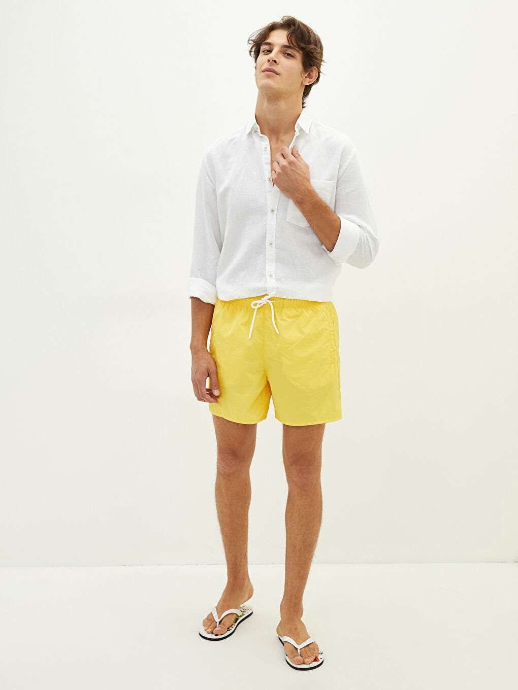 Sarı Kısa Boy Basic Erkek Deniz Şortu-4