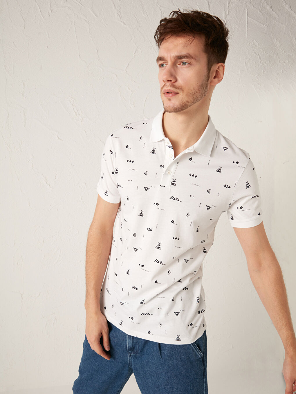 Polo Yaka Kısa Kollu Penye Erkek Tişört-1