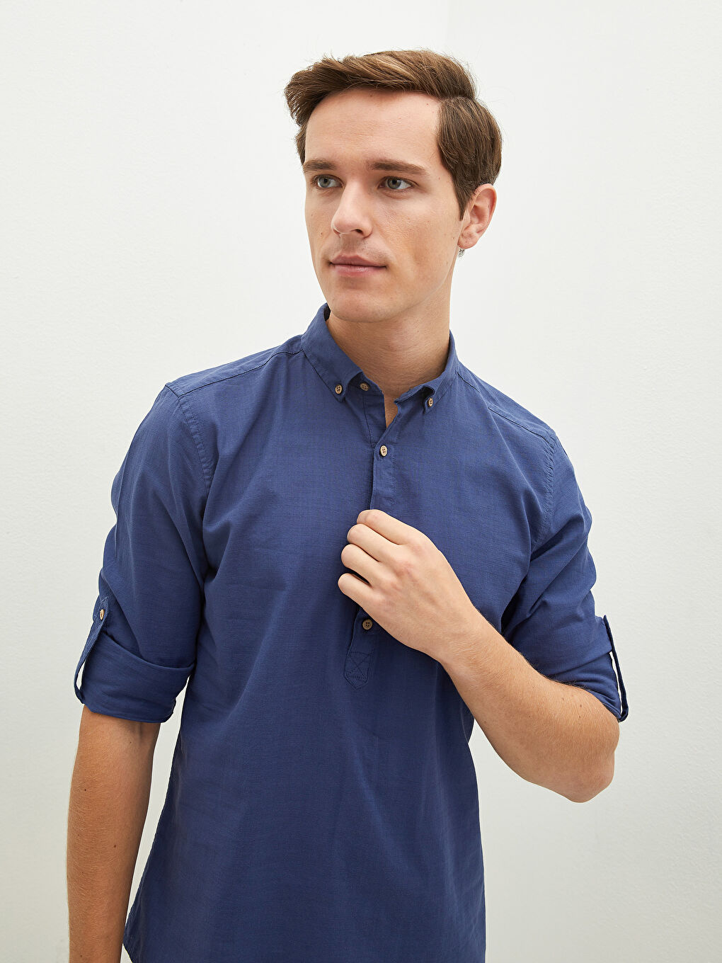 İndigo Ekstra Slim Fit Uzun Kollu Poplin Erkek Gömlek-1