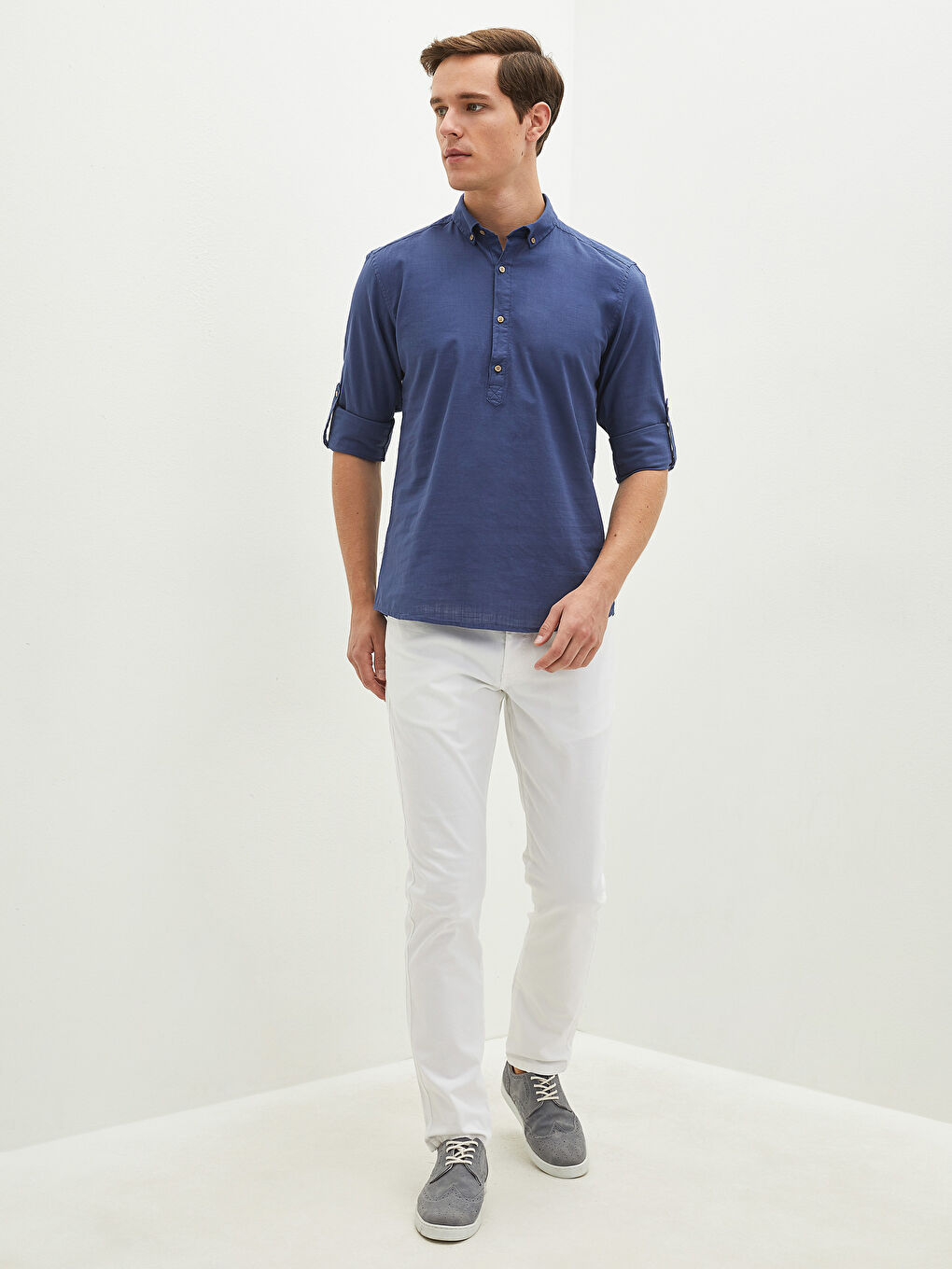 İndigo Ekstra Slim Fit Uzun Kollu Poplin Erkek Gömlek-3