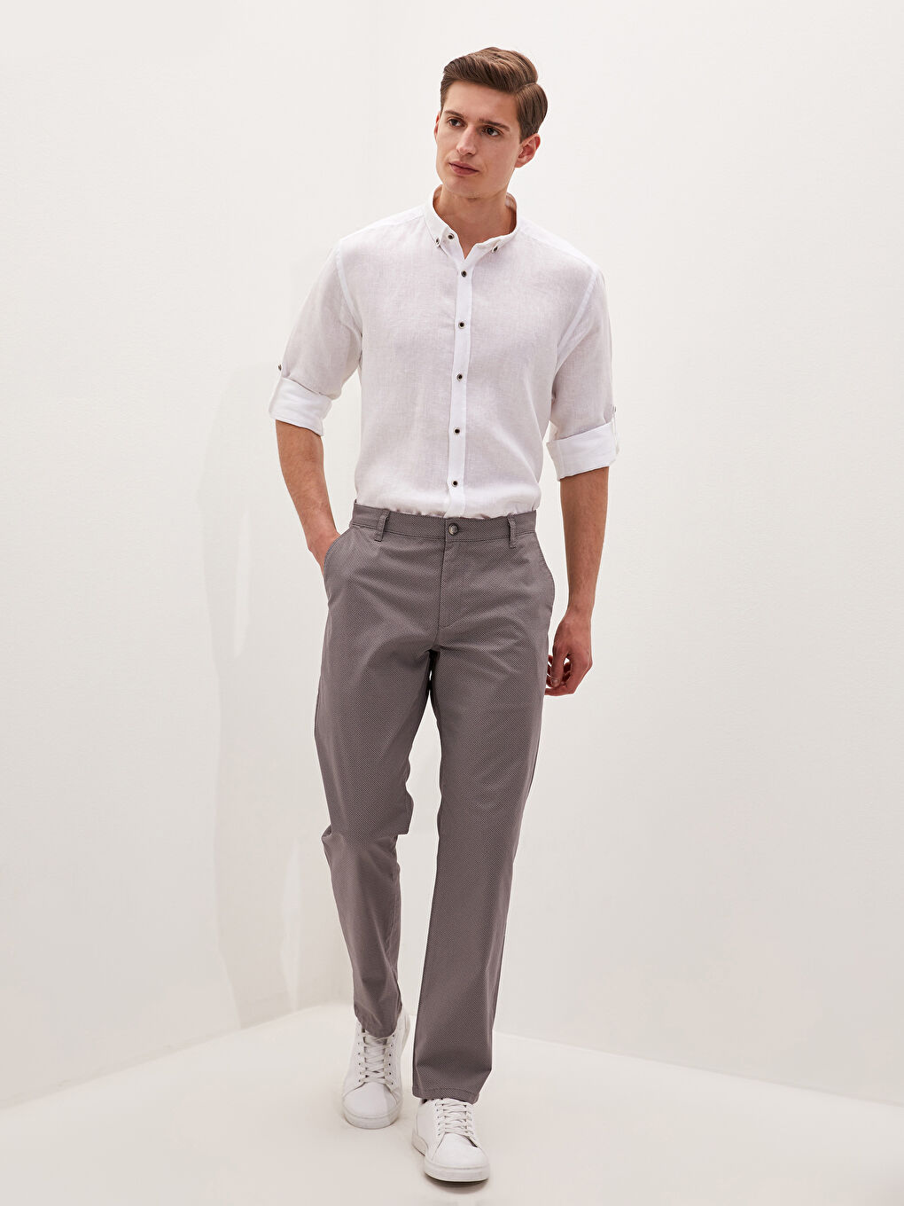 Gri Standart Kalıp Gabardin Erkek Pantolon-1